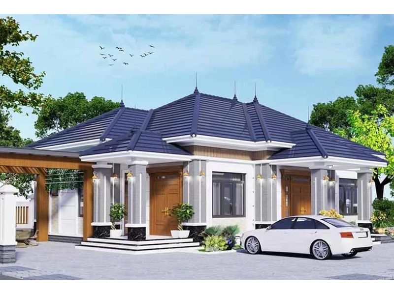 Bản vẽ nhà 1 tầng 4 phòng ngủ thiết kế không gian mở thoáng đãng