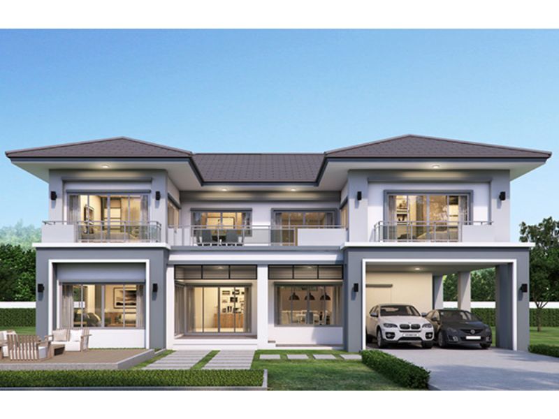 Thiết kế biệt thự 3 gian hiện đại có gara để xe ô tô