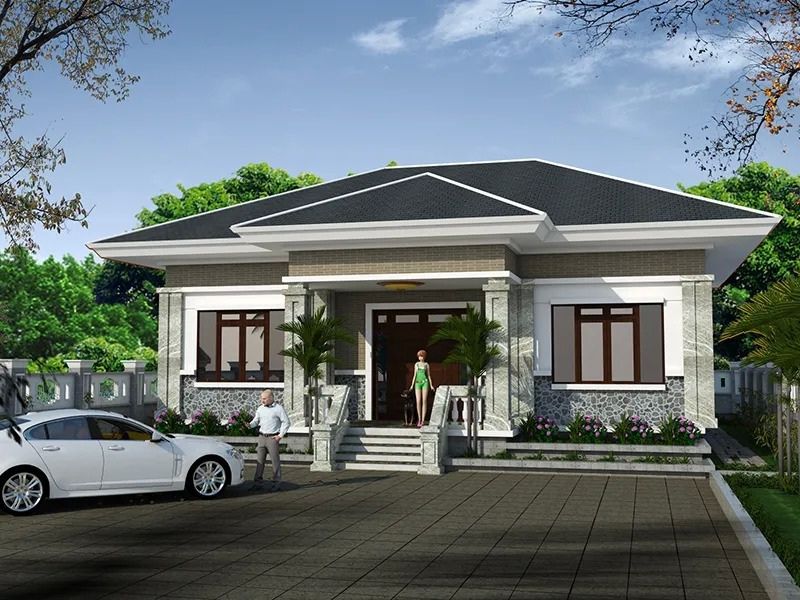Thiết kế biệt thự 3 gian 1 tầng mái Nhật đẹp