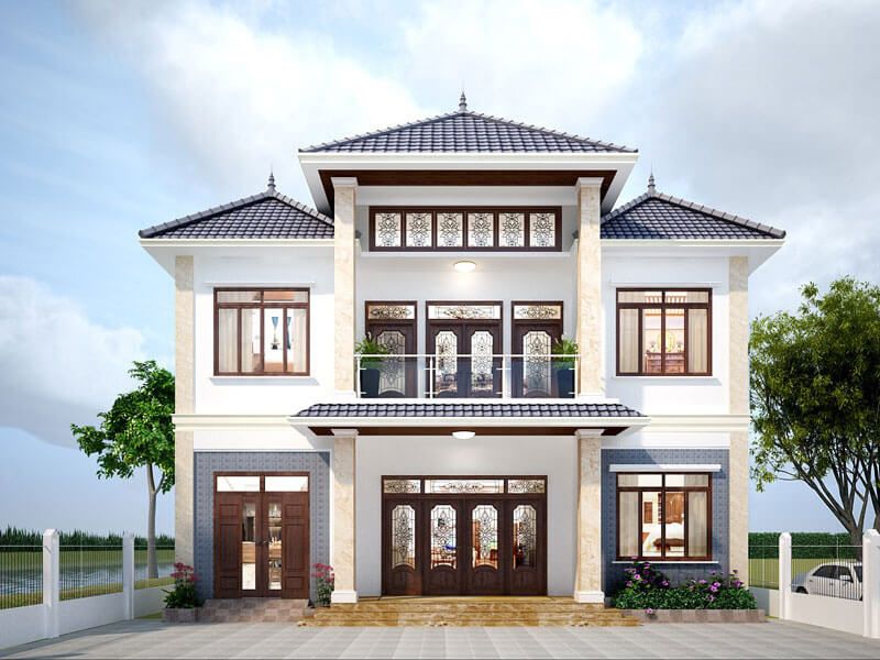 Biệt thự 3 gian hiện đại 3 tầng mái Thái với gam màu nhẹ nhàng, thanh lịch