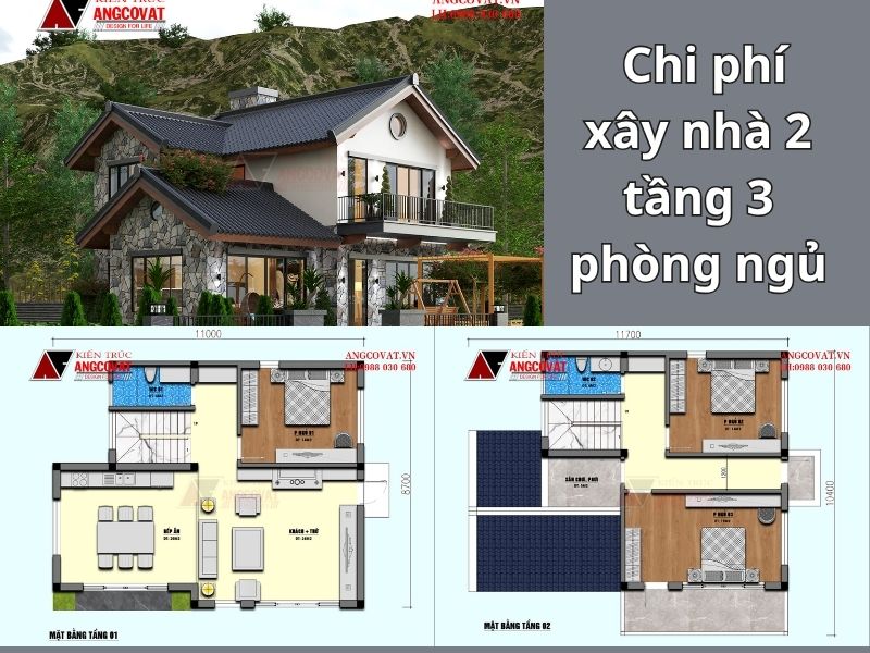Cách tính chi phí xây nhà 2 tầng 3 phòng ngủ chi tiết nhất