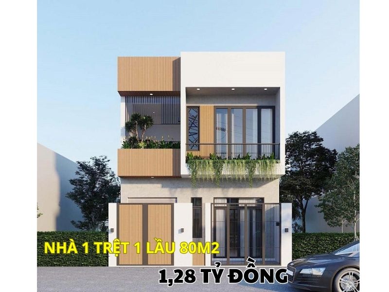 Mẫu nhà 1 trệt 1 lầu diện tích 80m2/sàn phong cách hiện đại