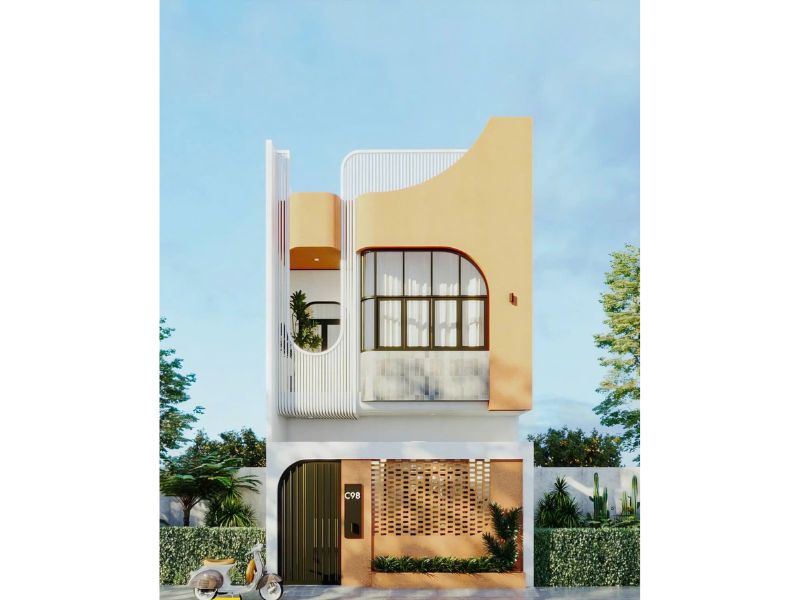 Kiến trúc ngoại thất nhà 1 trệt 1 lầu 80m2 ấn tượng