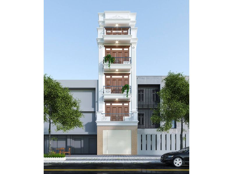 Mẫu nhà 5 tầng 40m2 thiết kế tân cổ thanh lịch, nhẹ nhàng 