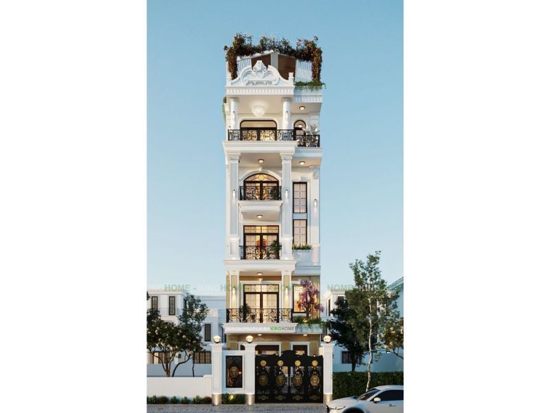 Thiết kế nhà phố 5 tầng 40m2 tân cổ điển với đường nét hoa văn tinh xảo toát lên vẻ đẹp sang trọng với ngân sách hoàn thiện 2,1 tỷ