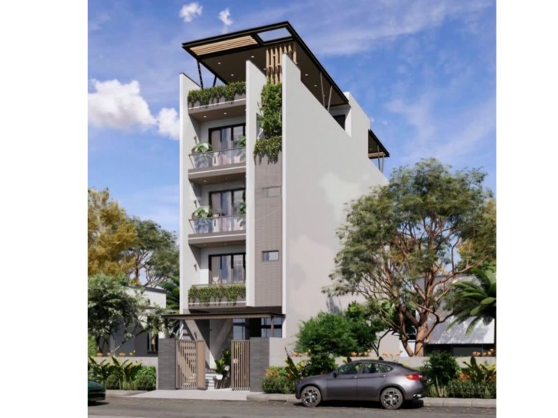 Thiết kế nhà phố 5 tầng 40m2 có tầng tum thoáng đãng 