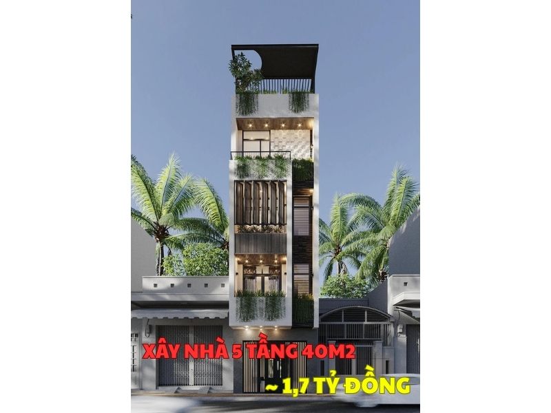 Mẫu nhà 5 tầng 40m2 phong cách hiện đại ngân sách khoảng 1,7 tỷ đồng 