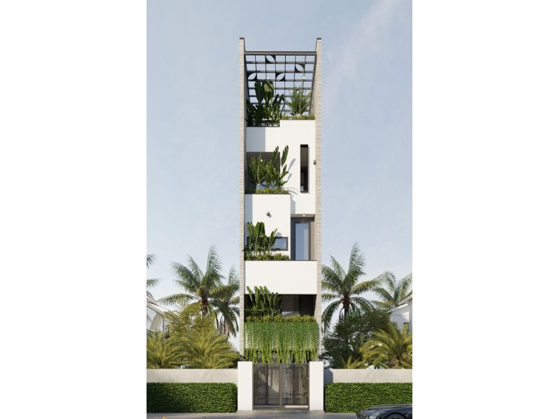 Thiết kế nhà 5 tầng 40m2 với các mảng khối kiến trúc bố trí linh hoạt 