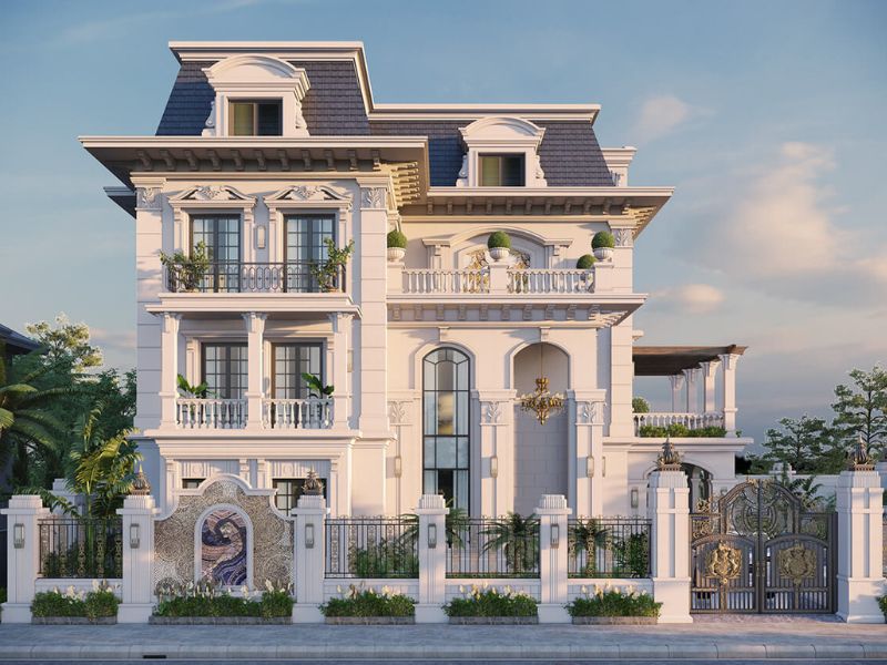 Kiến trúc biệt thự 3 tầng phong cách tân cổ mặt tiền 8m