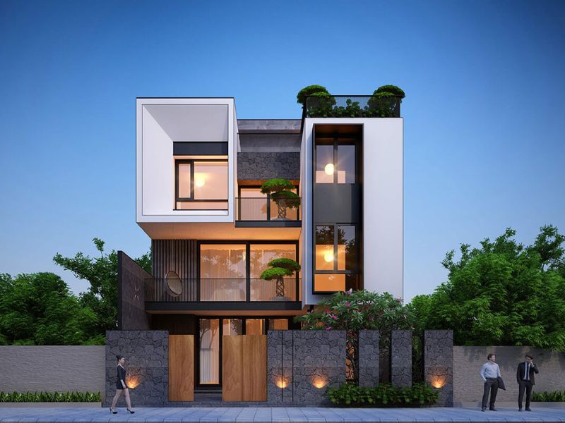 Biệt thự 3 tầng phong cách mới lạ với các ô cửa kính