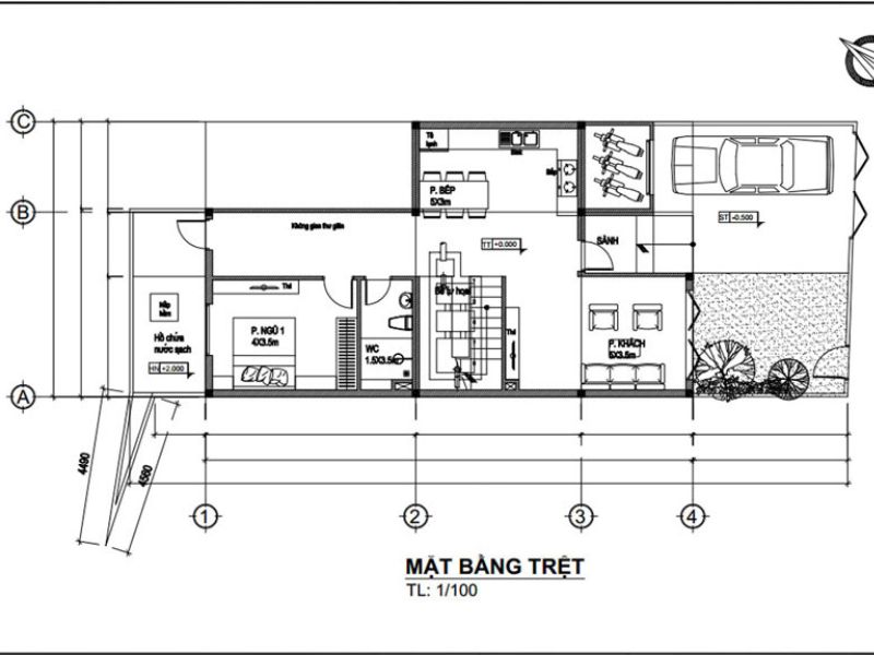 Mặt bằng công năng tầng 1 biệt thự 3 tầng 4 phòng ngủ