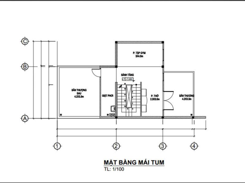 Mặt bằng công năng tầng 3 biệt thự 3 tầng 4 phòng ngủ