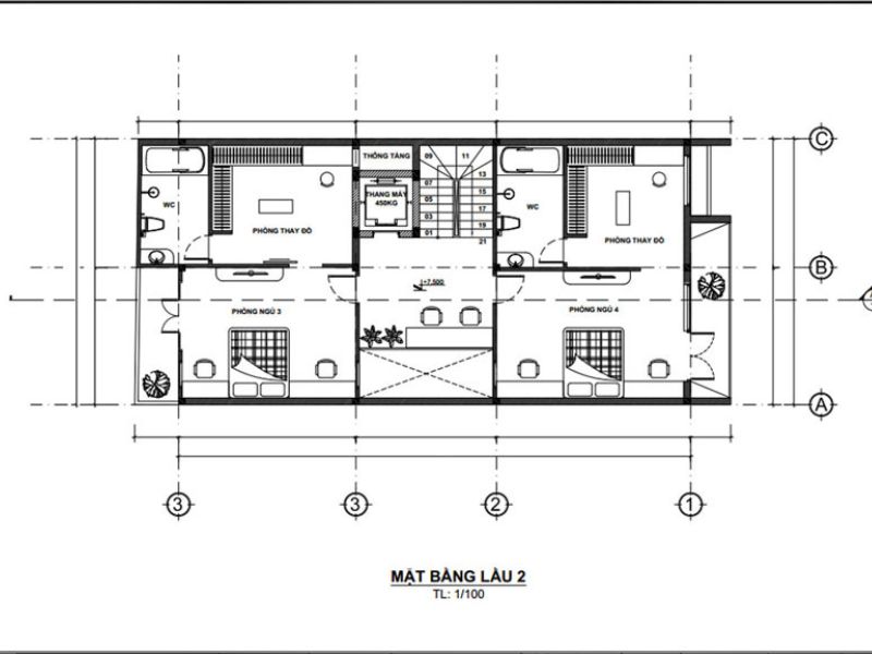 Mặt bằng công năng tầng 3 biệt thự 3 tầng 8m
