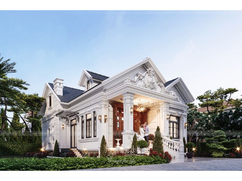 Mẫu biệt thự 1 tầng kiểu châu Âu mái thái đẹp 