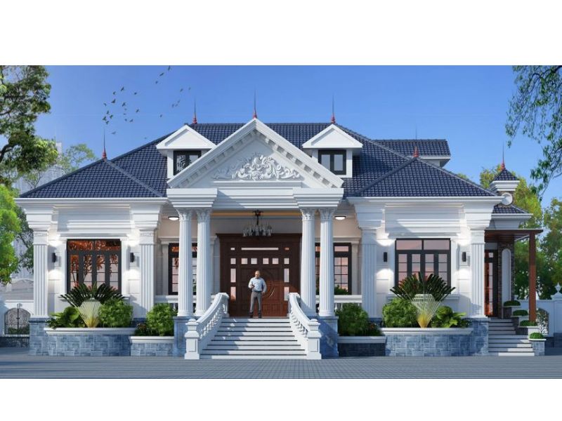 Biệt thự châu Âu 1 tầng thiết kế đăng đối két hợp mái Nhật sang trọng 