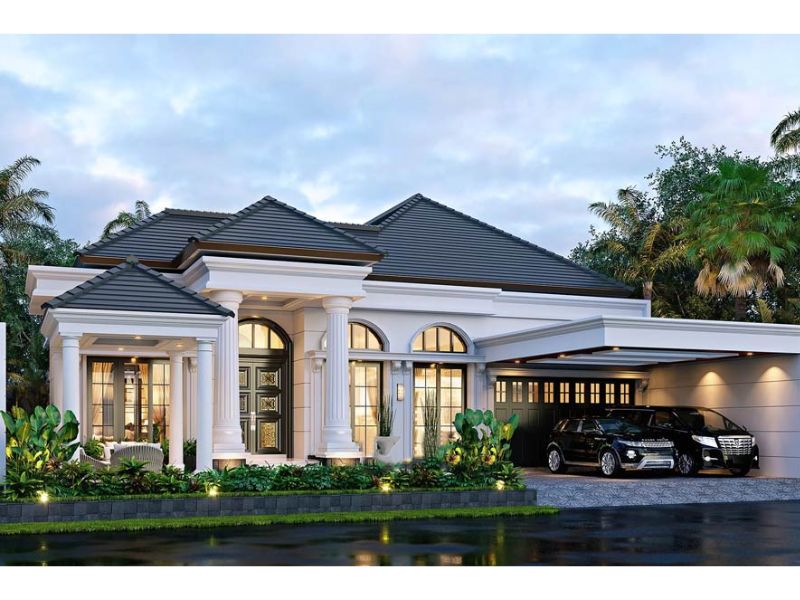 Nhà 1 tầng phong cách châu Âu mái Nhật có gara để xe tiện lợi 
