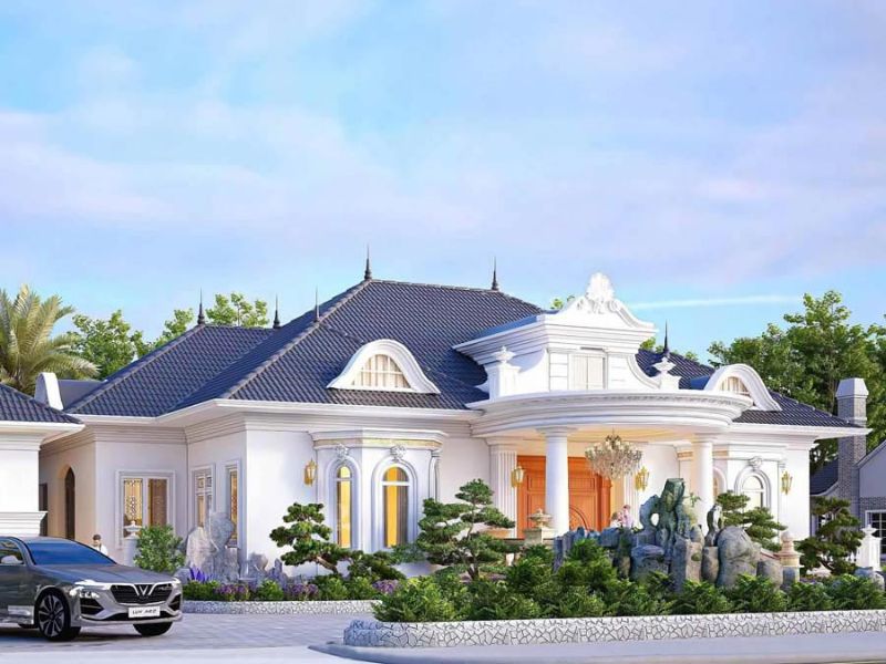 Kiến trúc cửa hình vòm tăng sự thanh thoát và mềm mại cho ngôi biệt thự 1 tầng kiểu châu Âu 