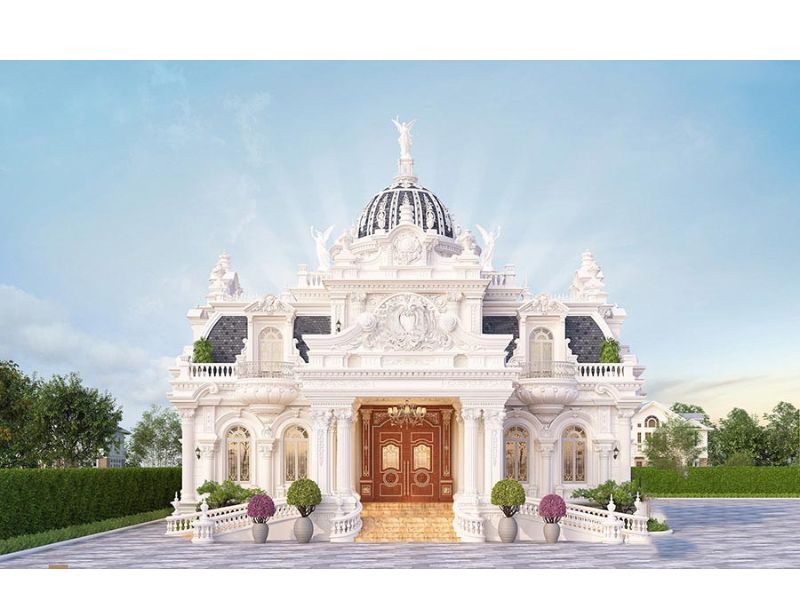 Ngoại thất biệt thự 1 tầng sang trọng toát lên mạnh mẽ nét đẹp cổ điển kiểu Âu 