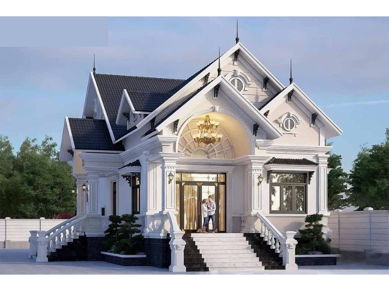 Biệt thự 1 tầng mái Thái đẹp kiểu Âu 