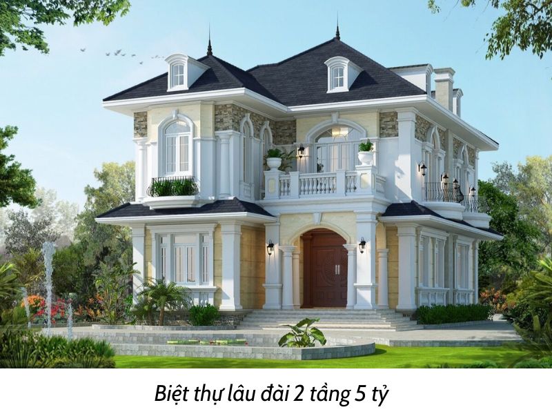 Biệt thự lâu đài 2 tầng có sân vườn rộng bao quanh