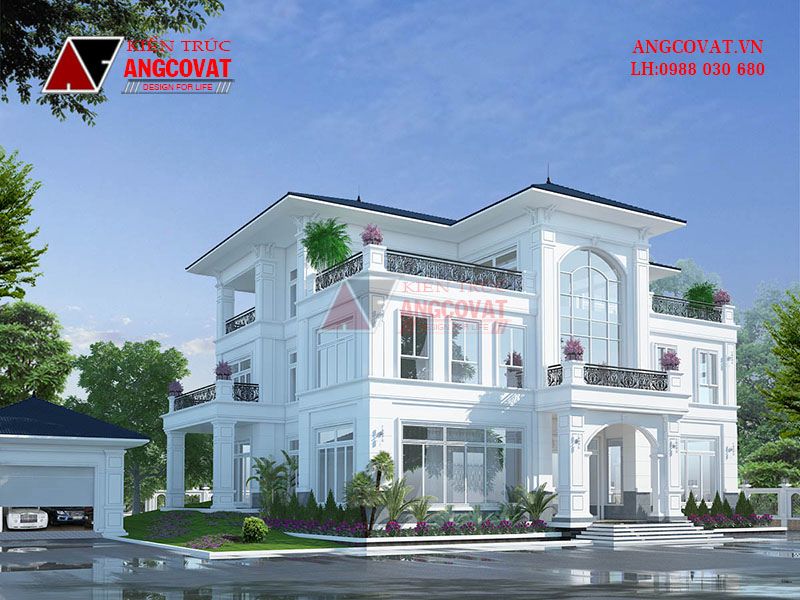 Không gian sống nhà 3 tầng mái Nhật gam màu trắng