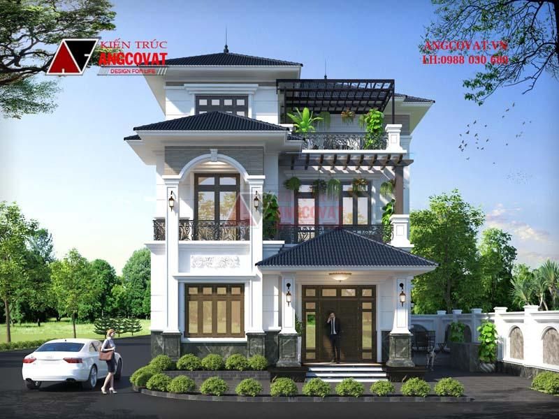 Nhà 3 tầng mái Nhật tân cổ có sân vườn xung quanh