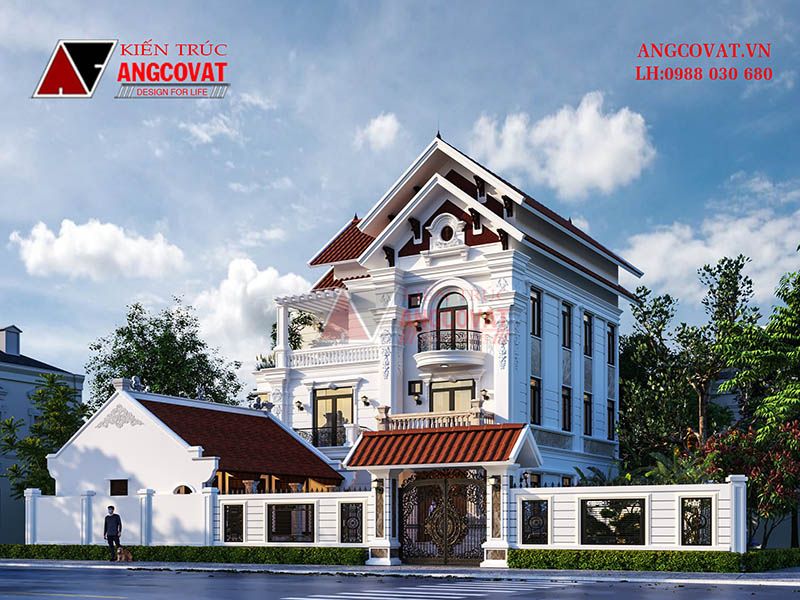 Nhà đẹp 3 tầng mái thái đỏ tân cổ điển