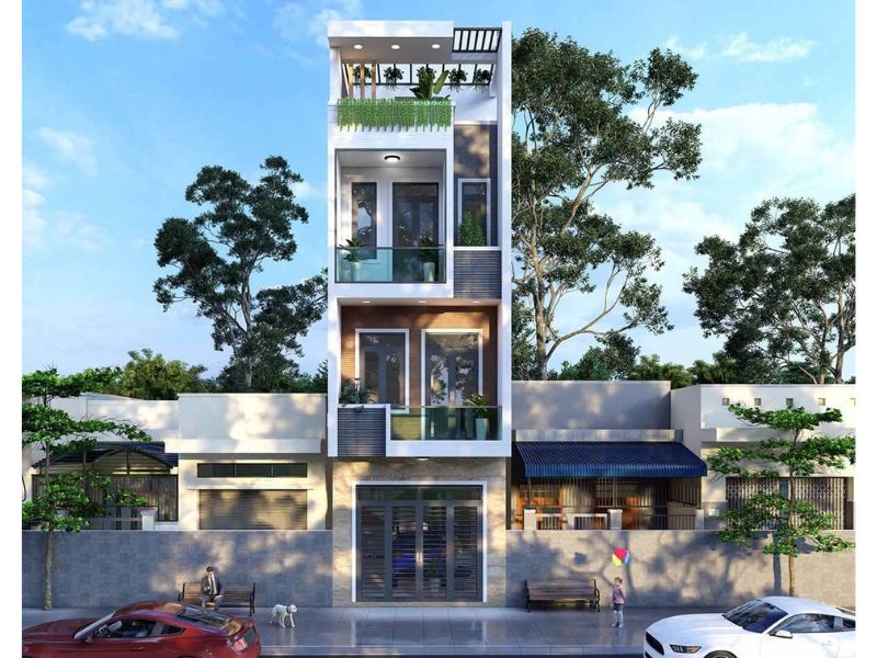 Thiết kế nhà 5x16 có gara 3 tầng có tầng tum thoáng đãng 