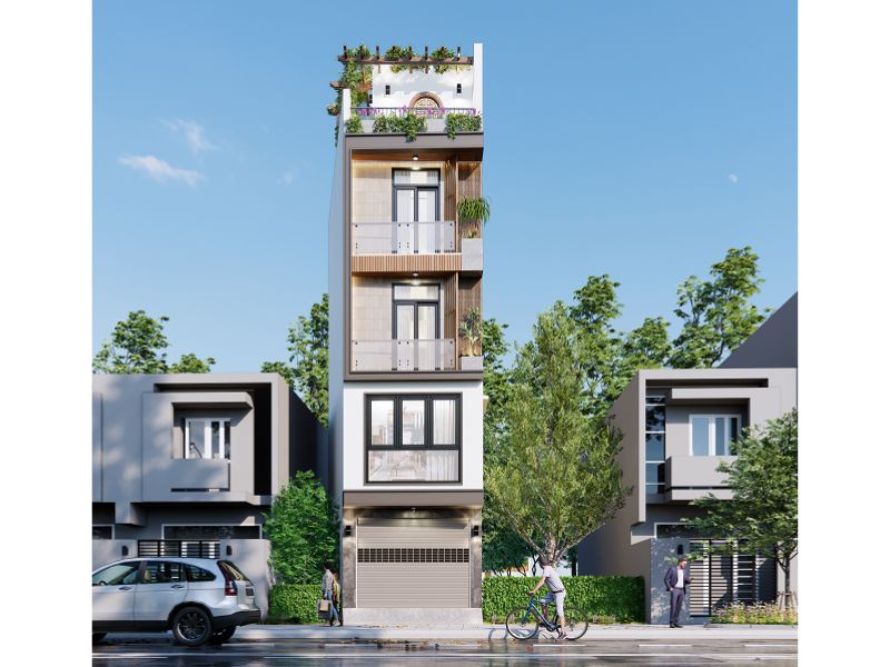 Thiết kế nhà phố 5x16 có gara tối giản, tiết kiệm chi phí 