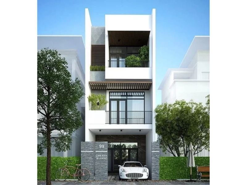 Mẫu nhà phố 5x16 nổi bật với hệ cửa lớn và không gian mở 