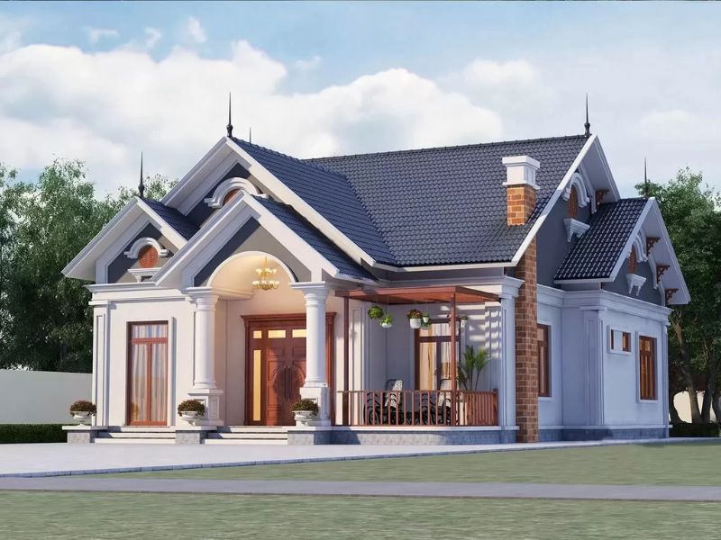 Nhà 1 tầng mái thái hiện đại gam màu trắng