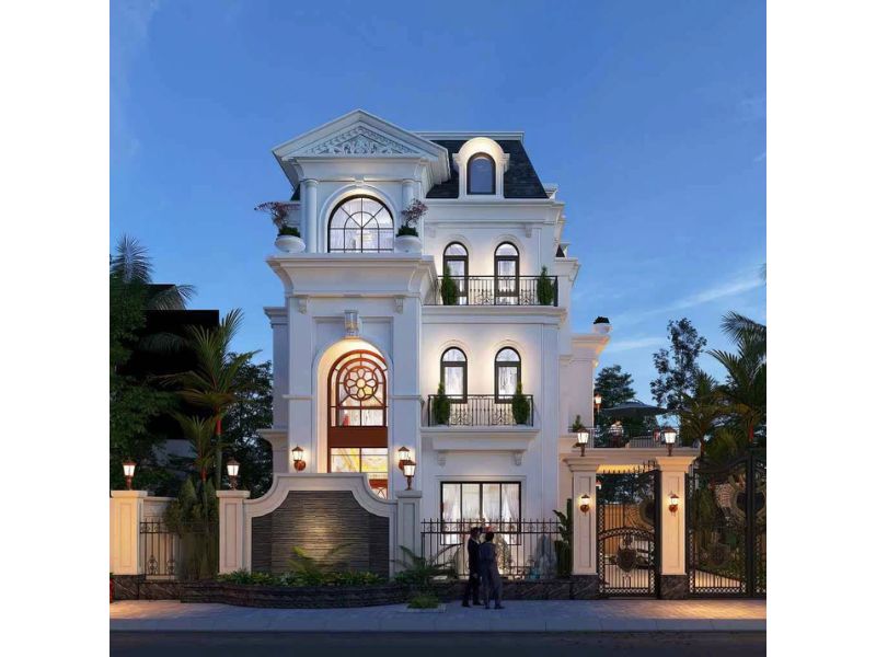 Biệt thự 3 tầng tân cổ gam màu trắng