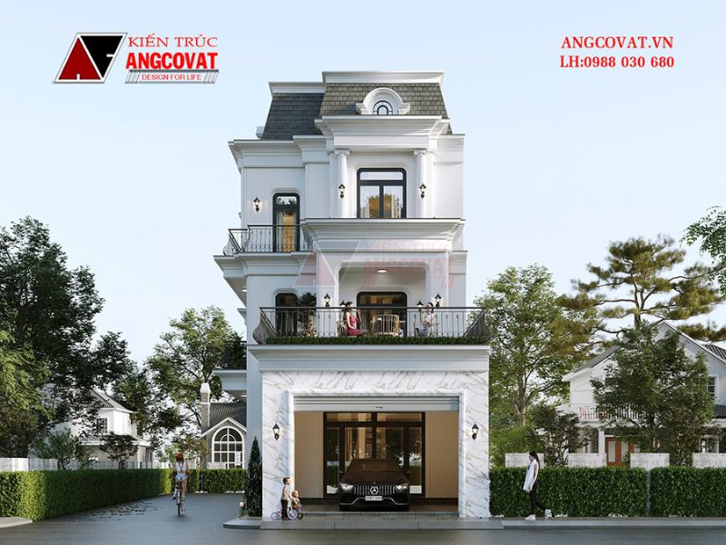 Kiến trúc biệt thự 3 tầng mặt tiền 7m tân cổ