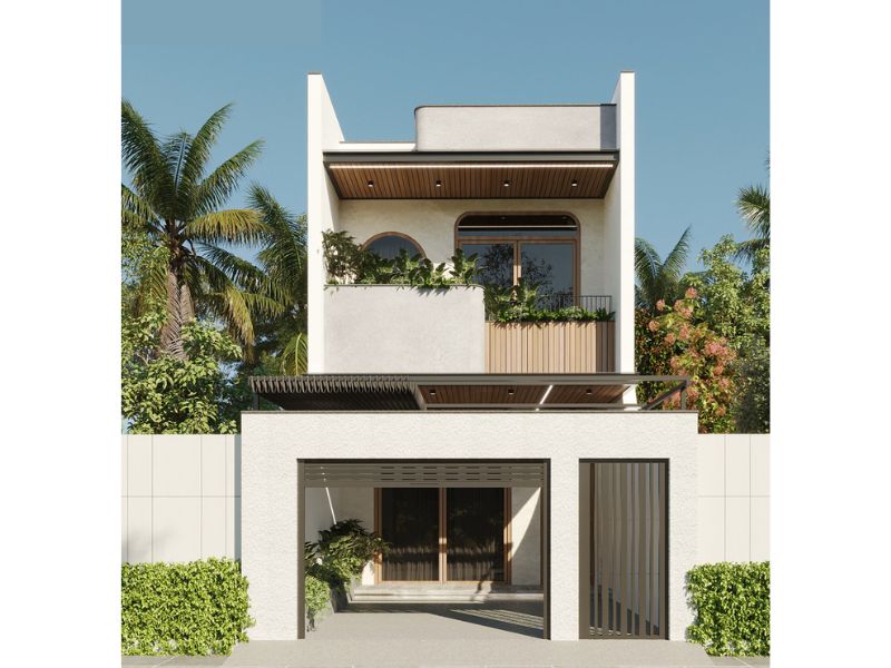 Mẫu nhà phố 2 tầng với đường nét phóng khoáng, chi tiết tối giản, tiết kiệm chi phí