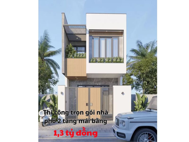 Thi công nhà 2 tầng mặt phố vật tư trung bình ngân sách 1,3 tỷ đồng