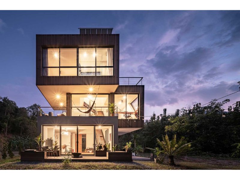 Nhà tầng lệch 3 tầng hiện đại mặt tiền 8m