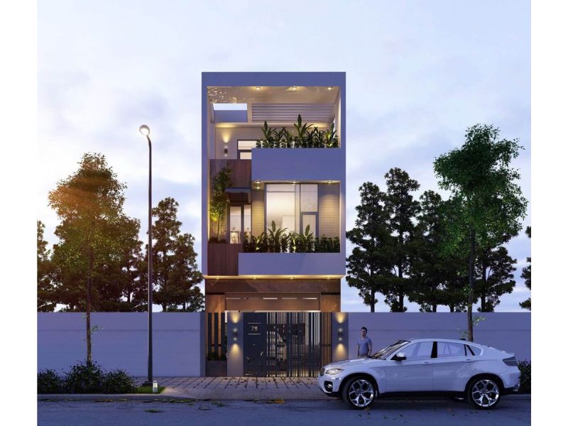 Kiến trúc nhà  3 tầng đẳng cấp sang trọng mái bằng
