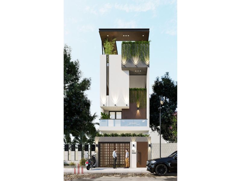 Tạo hình độc đáo cho mẫu nhà 3 tầng 8x15m2