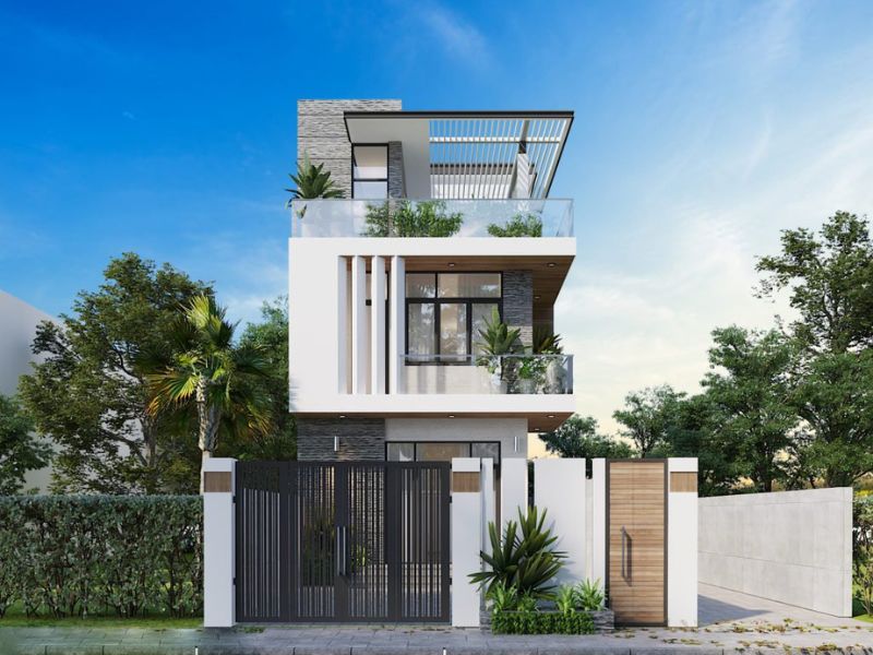 Không gian sống trong nhà 3 tầng mặt tiền 8m hiện đại