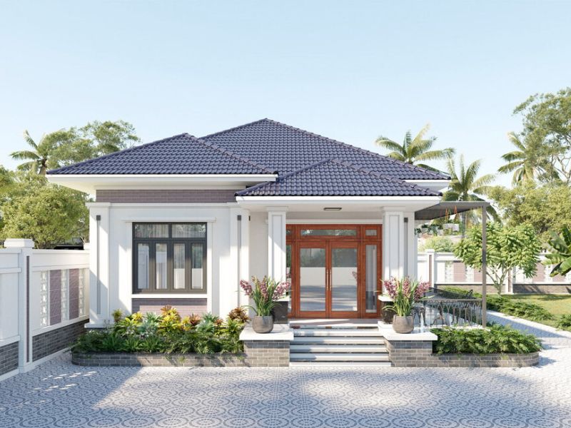 Kiến trúc nhà mái Nhật 1 tầng có sân vườn