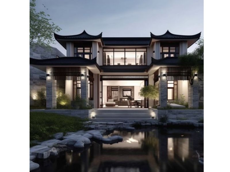 Xây nhà 2 tầng chữ U Trung Quốc không gian mở thoáng đãng