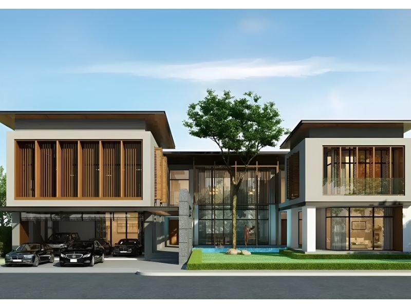 Tham khảo thiết kế nhà chữ U 2 tầng hiện đại có gara để ô tô 