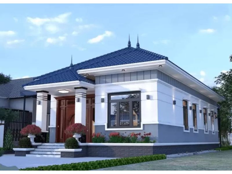Sử dụng hệ mái Nhật trong thiết kế nhà cấp 4 7x20m hỗ trợ việc thoát nước và chống nắng hiệu quả 