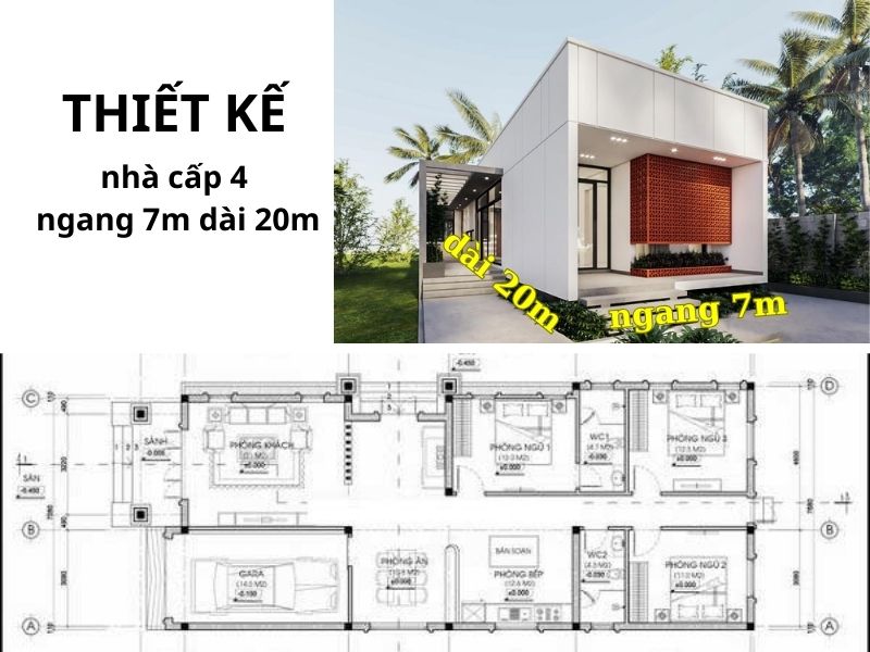 Thiết kế nhà cấp 4 ngang 7m dài 20m tối ưu 