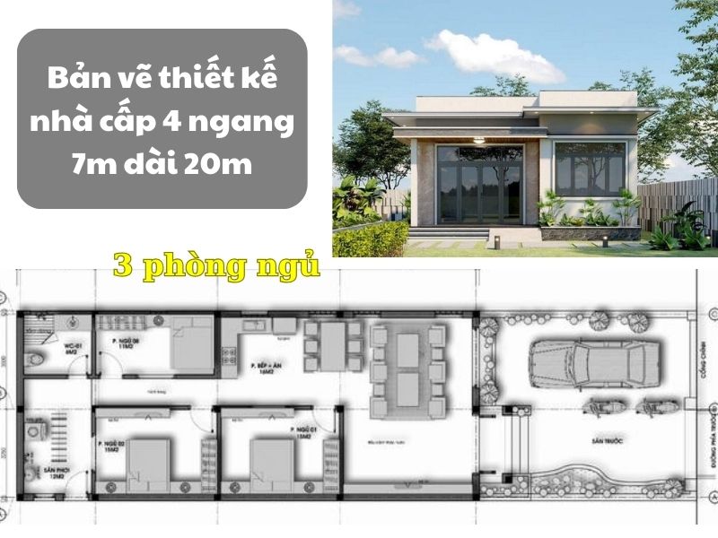 Bản vẽ thiết kế nhà cấp 4 ngang 7m dài 20m chuẩn khoa học