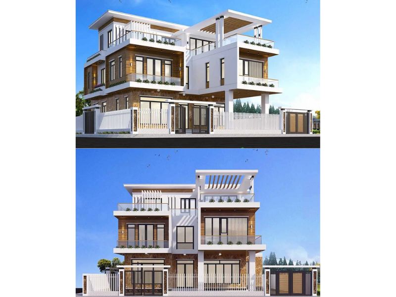 Nhà  2 tầng 1 tum chữ L đẳng cấp mái bằng 5 phòng ngủ