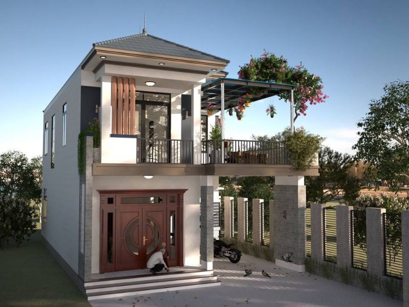 Nhà chữ L 2 tầng có sân vườn rộng 5 phòng ngủ