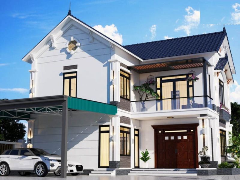Nhà chữ L có gara bố trí ngay ở phần sân