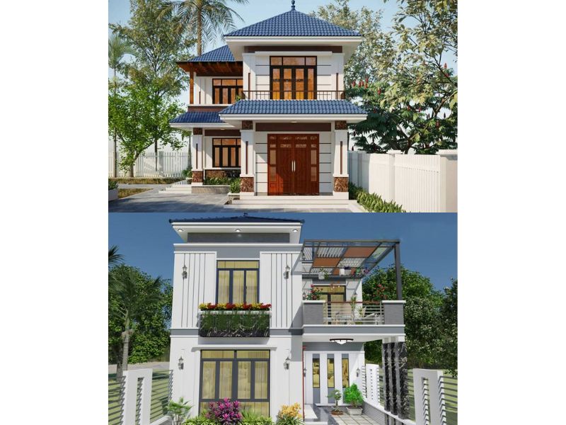 Nhà 2 tầng hiện đại mái Nhật 5 ngủ chữ L