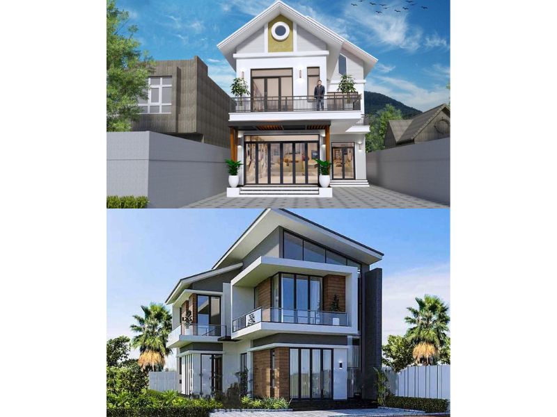 Kiến trúc nhà 2 tầng hiện đại chữ L